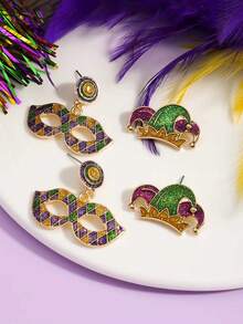 2件/4件装嘉年华亮片耳环，紫色、绿色和金色亮片高跟鞋，羽毛字母靴，面具耳环，适合嘉年华庆祝活动（手工制作，略有差异） - 彩色 - 查看 20