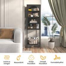 Vitrine de metal e vidro com porta de armazenamento – estante cúbica de 5 níveis com 3 prateleiras ajustáveis. Ideal para cozinha, sala de jantar, sala de estar, banheiro e escritório. Ferro. 160 cm de altura x 50 cm de largura x 35 cm de profundidade. - Preto - Ver 6