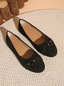 Women's Flat Shoes, Chinese Style Comfortable Flat Shoes With Bow, Floral Fabric Non-Slip Mother Work Shoes - Black - View 2