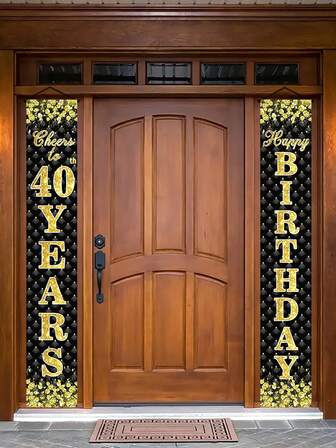 2 piezas Bandera de feliz cumpleaños 18/30/40/50/60/70/80, Colgante de puerta, Tema de diamante negro y dorado brillante para fiesta de cumpleaños de 18/30/40/50/60/70/80 años, Decoración de banderines para fiesta, Decoración de bandera para fiesta de cumpleaños, Decoración de polietileno para colgar en la puerta