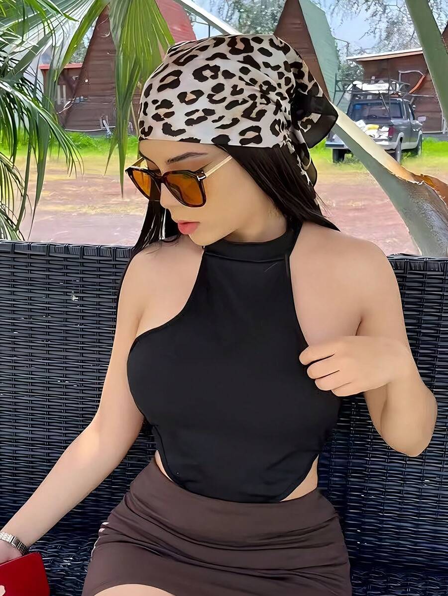 70 厘米优雅女士时尚豹纹真丝方形围巾、领巾、头巾