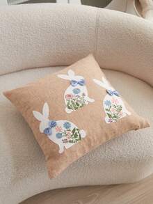 1件装兔子3D刺绣手工蝴蝶结装饰抱枕套，适用于客厅、卧室、派对、沙发等各种环境，四季皆宜