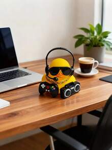 DJ Duck Dashboard Decor - Cool Plastic Duck With Headphones, Gold Chain, Speaker And Game Controller - Unisex Car Interior Accessory, Non-Slip Adjustable Base, Fits Most Vehicles - Car Decor, Dashboard Ornament, Car Accessory Display, Car Dashboard Figurine, Novelty Car Item, Yellow Duck Design, Non-Slip Car Accessory, Car Enthusiast Decoration - Multicolor - View 5