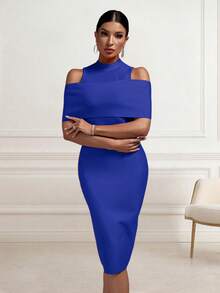 Solid Color Elegant Cutout Slit Zipper Formal Evening Cocktail Party Wedding Guest Dresses - Royal Blue - View 6