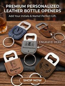 Customizable Bottle Opener & Can Cooler Set, Engraved With Text, Logo, Phone Number, Company Name, Personalized Gift Ideal For Christmas, Halloween, Thanksgiving, Mother's Day, Boyfriend, Girlfriend, Father's Day, Birthday, Groomsmen, Key Chain, Leather Bottle Opener, Multiple Designs, Multi-Functional, Anti-Mold, Ornamental, Reusable, Exquisite,Warm Ambience,Home & Living,Customized Wine Bottle Covers - Leather Cup Holder + Leather Bottle Opener - View 15