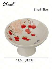 shoxil 1件高脚陶瓷碗，甜点盘，椰枣托盘，水果盘，兰花/柿子/竹叶图案，东亚文化风格，适用于家庭、餐厅聚会