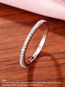 1枚優雅立方氧化鋯女戒指,適用於婚禮訂婚帶式珠寶禮物 - 銀色 - 查看 3