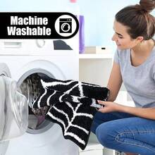 Halloween Spider Web Bath Mat Soft Non-Slip Decorative Rug Unique Bathroom Entrance Floor Decor Ideal For Kitchen Toilet Entryway - 黑色 - 查看 9