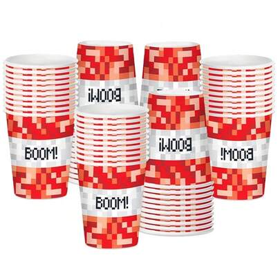 10/20/40个装 9盎司 TNT像素纸杯 马赛克像素生日派对纸杯 红色方块纸杯 电子游戏主题生日派对餐具 像素主题纸杯 适用于电子游戏玩家派对装饰用品