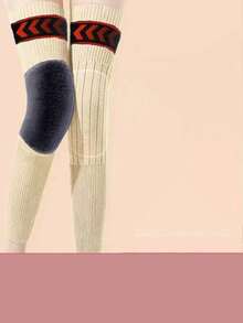 1 Pair Knee Pads, Polyester Fiber Thermal Lined Thick, Extended Strap Anti-Slip, Knitted Fabric, Suitable For Men And Women, Daily Warmth, Autumn/Winter Knee Warmer