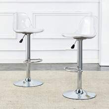 Pack Of 2 Adjustable Beam Chairs: Transparent Legs + White Metal, Silver, Height Adjustable From 82 To 104 Cm, Swivels 360°. - Silver - View 5