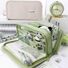 Estuche de lápices con cremallera de gran capacidad, adecuado para adolescentes, estudiantes, bolsa de maquillaje, caja de lápices de escritorio de tela - Multicolor - Ver 8