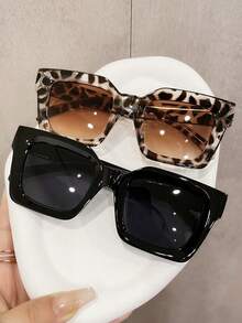 2pcs Women's Plastic Large Frame Rivet Bohemian Fashion Fashion Glasses Set, Suitable For Daily Use, Outdoor, Street Photography, Travel Accessories