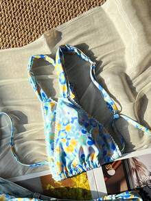 New Arrival Women's Casual Cute Ditsy Floral Tie-Front Bikini Swimsuit 2-Piece Set - Multicolor - View 3