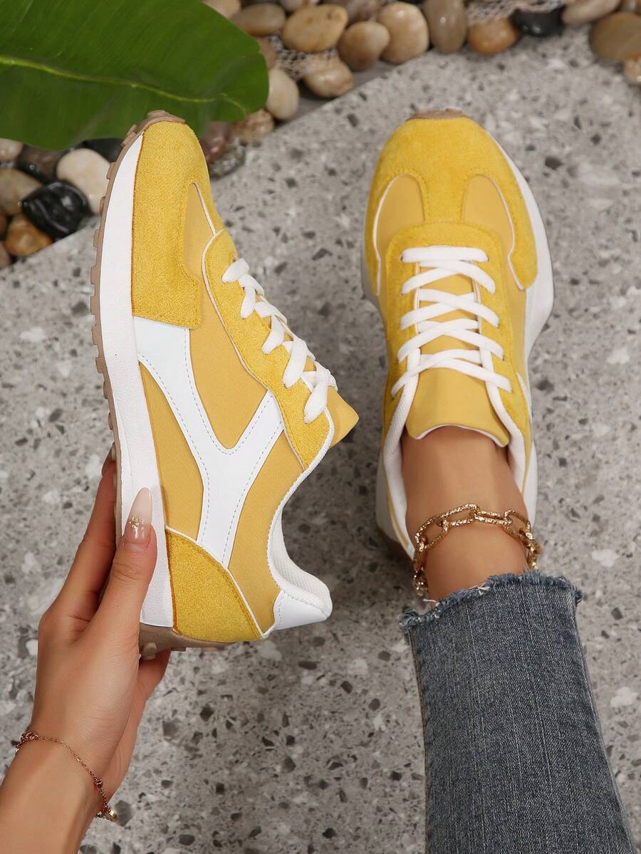 Fashionable Casual Lightweight Sneakers, Versatile Athletic Running Shoes For Women - Yellow - View 1