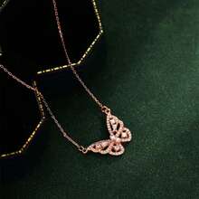 1pc S925 Sterling Silver Butterfly Design Pendant Necklace With Sparkling Cubic Zirconia, Elegant Jewelry For Women, Exquisite Gift For Loved Ones - Rose Gold - View 3