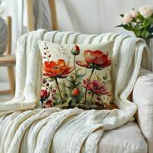 2 piezas Fundas de cojín con estampado de flor de amapola, fundas de cojín con tema natural, fundas de cojín con arte de acuarela para decoración del hogar primavera/verano, decoración de sofá o porche (floral rojo) (16in*16in 18in*18in 20in*20in) - Rojo - Ver 4