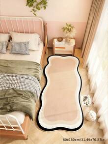 1 pieza Alfombra de mesita de noche asimétrica con borde ondulado en degradado de marrón claro, alfombra larga de contraste de color curativo, suave alfombra de piso para dormitorio, contraste suave de color blanco y negro, diseño de bloque simple, alfombra larga asimétrica y ondulada para mesita de noche - Multicolor - Ver 2