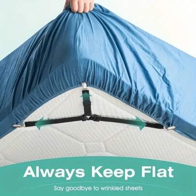 4 Pieces Of Black Triangular Fasteners - Adjustable Ribbon Length, Suitable For Sofas, Tablecloths, And Bed Sheets, Preventing Bed Sheets From Getting Messy And Shifting, And Improving The Comfort Of The Sleeping Environment