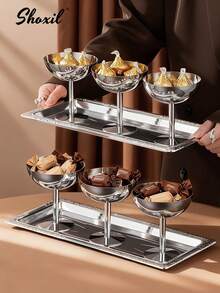 1/2/4/6/12pcs Stainless Steel Ice Cream Cups, Dessert Bowls, Round Footed Pudding Tray, Salad Fruit Yogurt Snack Candy Plate For Party/Wedding/Gathering/Ramadan - Silver - View 3