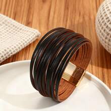 1件波西米亚风多层缠绕手链，时尚度假配饰，撞色磁扣，大胆嬉皮摇滚风格，男女皆宜，宽手镯设计，完美女性配饰