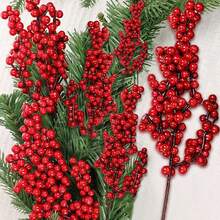5pcs Artificial Red Berry Picks With Hawthorn,Red Berries Branches Artificial Foam Holly Berry Flower Fruit Christmas Tree Decorations Holiday DIY Crafts Xmas Ornaments Wedding Home Decor Holiday Decor Silk Flower Arrangements, Bouquet Stamen Plant DIY Wreath Christmas Party Home Decor - Multicolor - View 4