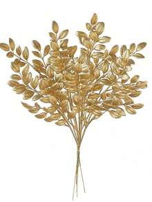 12pcs 11.8 Inch Artificial Gold Leaves Stems, Fake Plants, Gold Plastic Leaves, Faux Rose Leaves, Artificial Shrub Plants For Indoor Outdoor Home Hotel Party Wedding Decor, Tabletop Centerpieces, DIY Crafts, Thanksgiving Decorations, DIY Wreaths, Gifts, Birthday Decorations, Vase Fillers, Farmhouse Decor, Boho Wedding, Ramadan Decor, Valentine's Day Gifts - Gold - View 5