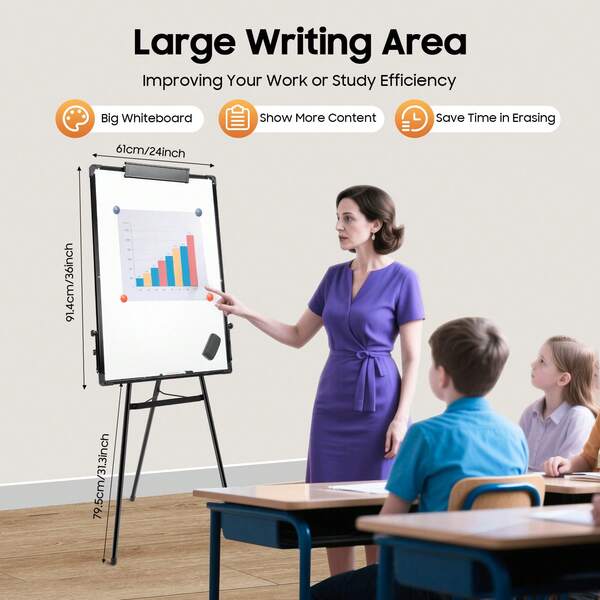 Magnetic Whiteboard Easel Black, Adjustable Height Writing Board(36 X 24 In), Portable Dry Erase Board Height Adjustable For School Office And Home