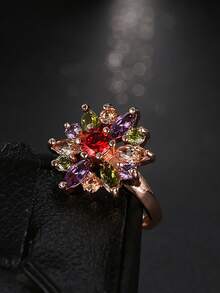 1pc Fashionable Vintage Colorful Mixed Color Random Synthetic Zirconia Ring, Unisex Party Accessory - Retro - View 4