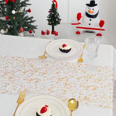 1 Roll Chiffon Gold Foil Table Runner, Elegant & Fashionable, Suitable For Party Decoration, Birthday Banquet, Wedding Venue Decor, Dining Table Decor, Christmas, New Year And Other Holiday Celebrations