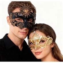 Couple Masks - Roman Greek Men's Mask And Venetian Metal Women's Mask, Suitable For Carnival And Halloween