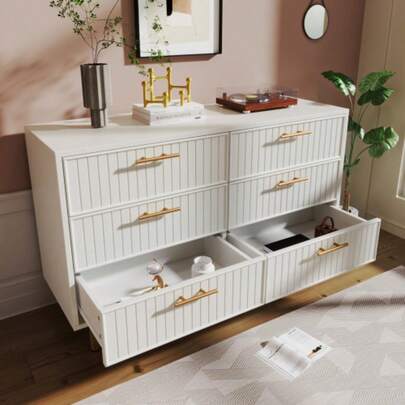 Chest Of Drawers With 6 Drawers, White Sideboard/Cabinet For Bedrooms And All Living Areas, White - H 75/W 120/D 40 Cm