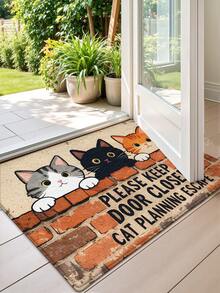 DAJIANG 1pc Multi-Color Cute Cat Escape Design Cashmere Carpet Runner Area Rug, Suitable For Bathroom, Kitchen, Entryway, Hallway, Bedside, Living Room, Bedroom. Washable, Anti-Slip Backing Rugs For Autumn/Winter, Thanksgiving, Valentine's Day, Decoration, Decorative Rugs, Bathroom Accessories, Room Decor Set