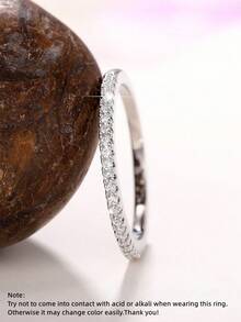 1枚優雅立方氧化鋯女戒指,適用於婚禮訂婚帶式珠寶禮物 - 銀色 - 查看 6