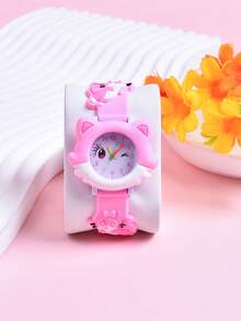 3D Soft Silicone Strap Cartoon Cat Pattern Girls' Student Pointer Watch, Creative Cute Cat Quartz Wrist Watch For Girls - Pink - View 9