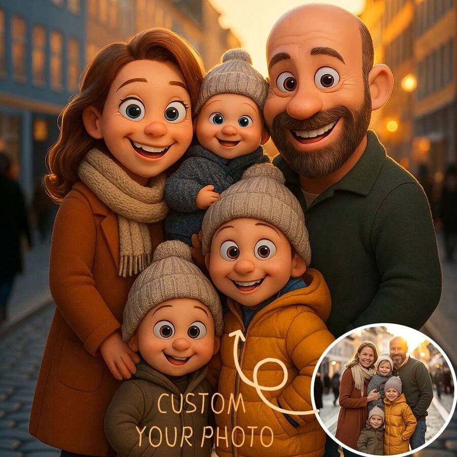 Customized Cartoon Style Canvas Print - Transform Your Photo Into Cute Cartoon Art, Modern Family Portrait Gift For Mother's Day, Father's Day, Birthday - Cartoon-Ized Photo With Surrounding Frame, Easy To Make ,For Family