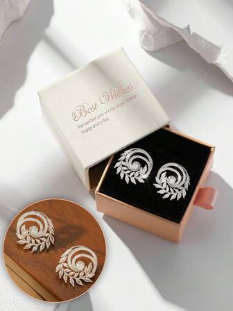 2件套奢华闪亮立方氧化锆耳钉，女士派对及晚宴首饰，适合作为节日礼物