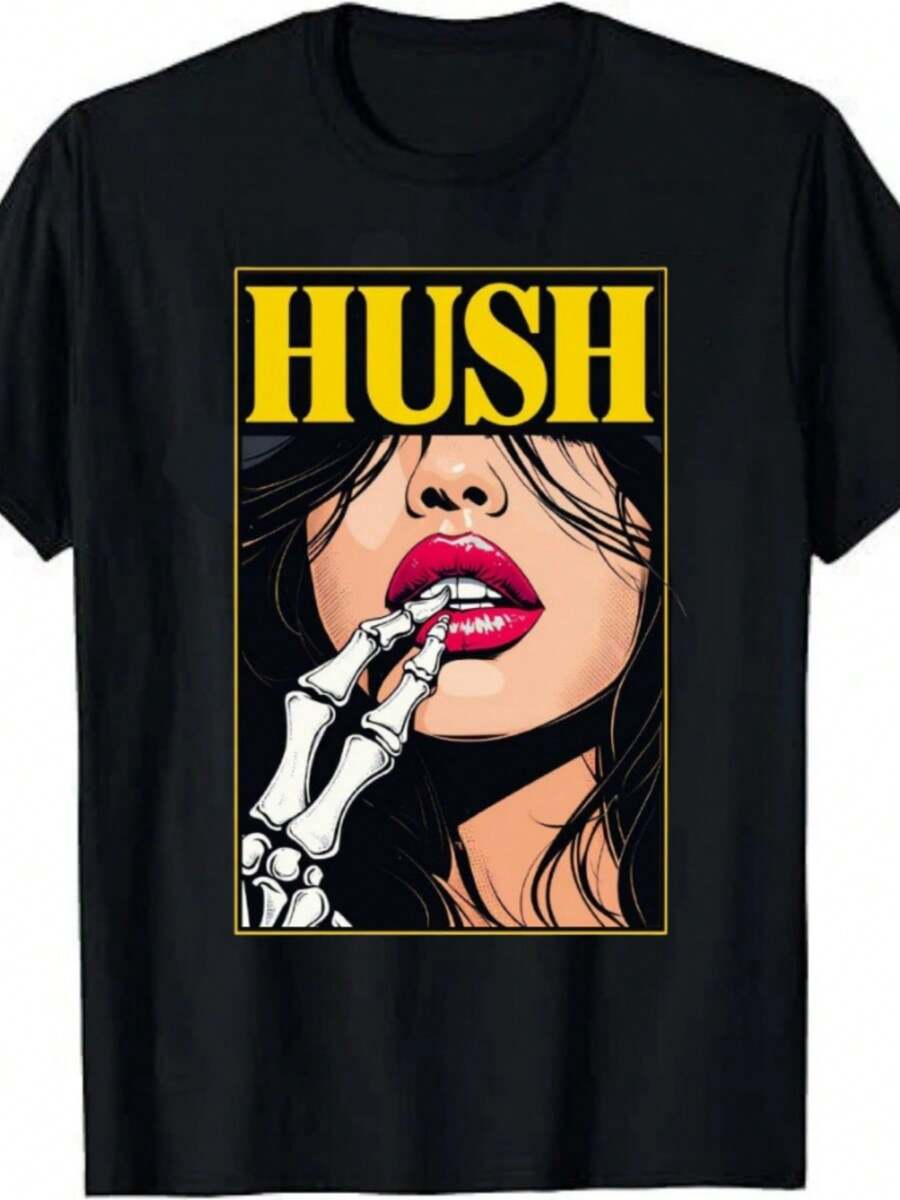 Just Hush Graphic Tee – Minimalist Quiet Vibe Statement Uni T‑Shirt - màu đen - Xem 1