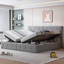 Upholstered Bed 180x200 Cm, Hydraulic Storage Bed, Skin-Friendly Linen Loft Bed, Multifunctional Double Bed, Grey - Gray 3 - View 2