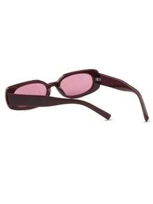 1 Pair Women's Burgundy Oval PC Frame Solid Color Retro Small Frame Personalized Casual Fashion Street Snap Minimalist Glasses - Burgundy - View 4