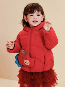 mini bala Baby GirlHooded Down Jacket, Easy Care, New Chinese Style Horse Year New Year Outerwear - Red - View 1