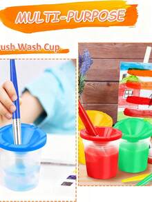 10-Piece Spill-Proof Paint Cup Set With Brushes | All-In-One Kids' Art Kit For School Supplies & DIY Crafts | Back To School Creative Project Set - Multicolor - View 6