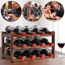 Wooden Wine Rack 12 Bottle Holder Wood Wooden Stackable Storage Display Shelf - Brown - View 7