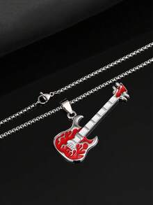 1 pieza Collar con colgante de guitarra de música hip hop, collar de estilo callejero de acero inoxidable para hombres, adecuado para festivales de música - Collar con colgante de guitarra eléctrica - Ver 11