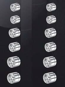 6 Pairs Of Ear Decorations With Silver Inlaid With White Diamonds Of 3/4/5mm. From Daily Elegance To Eye-Catching At Parties, These Multi-Sized Diamond Ear Decorations Are Perfect As Holiday Gifts. - Multicolor - View 6