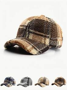 1 szt. Jesienno-zimowa pluszowa czapka baseballowa w kratę, ciepła czapka z daszkiem w stylu retro brytyjskim, uniwersalny modny kapelusz odpowiedni dla kobiet do codziennego noszenia, na sesje zdjęciowe, na zakupy, na prezent