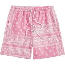 Men's Boho Paisley Print Drawstring Waist Summer Shorts With Pocket - Pink Paisley - View 1