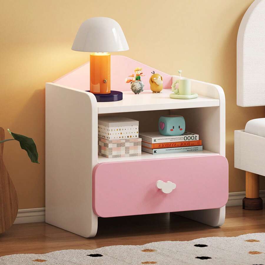 Buró Mesa De Noche Para Niños Con 1 Cajón Recámara 40x30x45 - Rosa - Ver 1