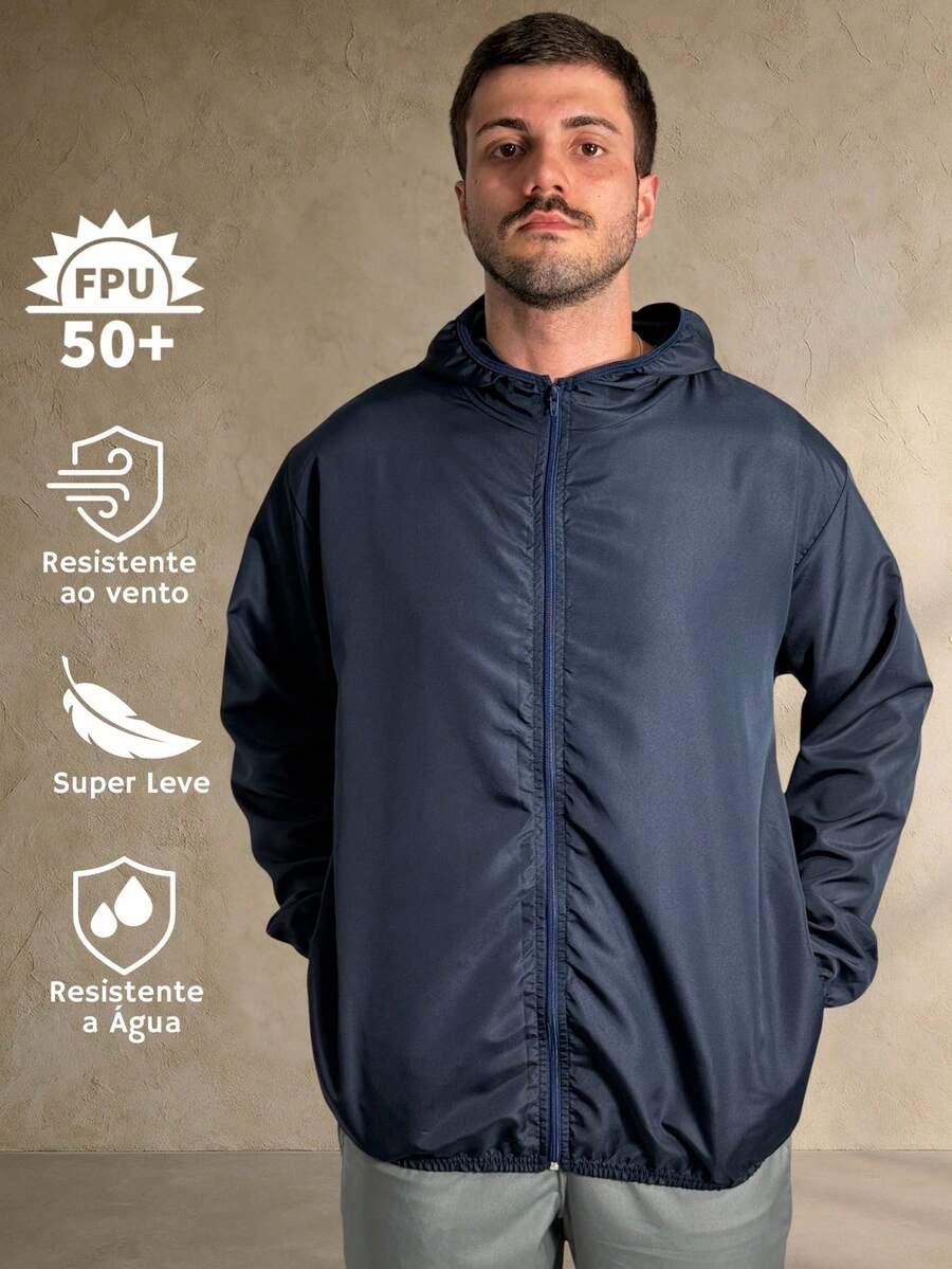 Men's Windbreaker Jacket, Waterproof, Plain, Thermal, Cold Weather, Super Lightweight, High Neck, Basic, Running, Cycling, Hiking, Motorcycling, Black, Blue, Green, White, Gray, Autumn/Winter, Loose Fit, Zipper - 水鴨藍 - 查看 1