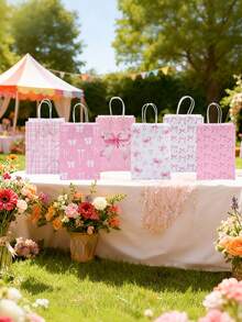 6pcs Pink Bow Gift Bags With Handles, Pink Bow Birthday Party Wedding Favor Bags, Pink & White Bow Mixed Design Gift Packaging Bags, Suitable For Baby Shower, Birthday Party Decor, Birthday Party Favor Supplies, Gift Tote Bags, Pink & White Bow Tote Bags, Candy Bags, Table Decor, Gender Reveal Party Supplies, 2026 New Year, Baby Shower Decor, Gender Reveal Party Decor, Birthday Gifts - Bow - View 5